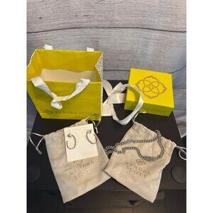 NIB Kendra Scott Silver Chain Link Drusy Necklace & Hoop Earrings Gift Set With
